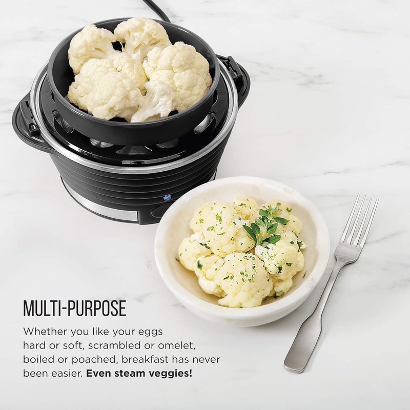 Chefman Egg-Maker Rapid Poacher, Food & Vegetable Steamer, Quickly Makes Up to 6, Hard, Medium or Soft Boiled, Poaching/Omelet Tray Included, Ready Signal, BPA-Free, BLACK - Image 2